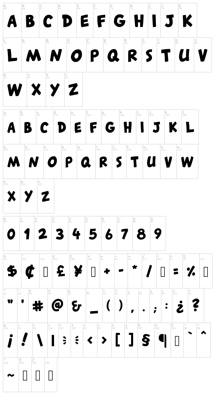 Canted FX font map